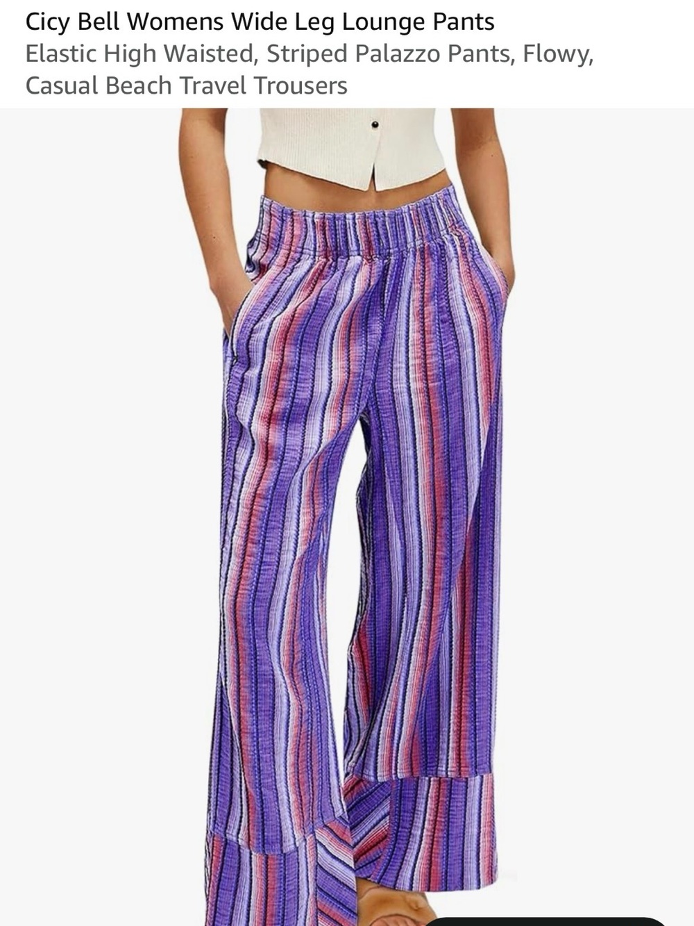Cicy Bell Purple Striped Wide Leg Lounge Pants